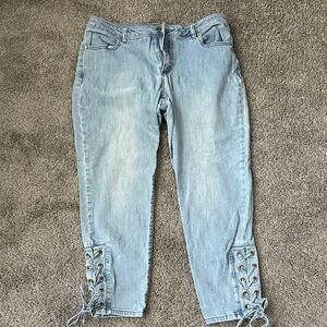 Michael Kors Light Blue Lace-Up Ankle Jeans